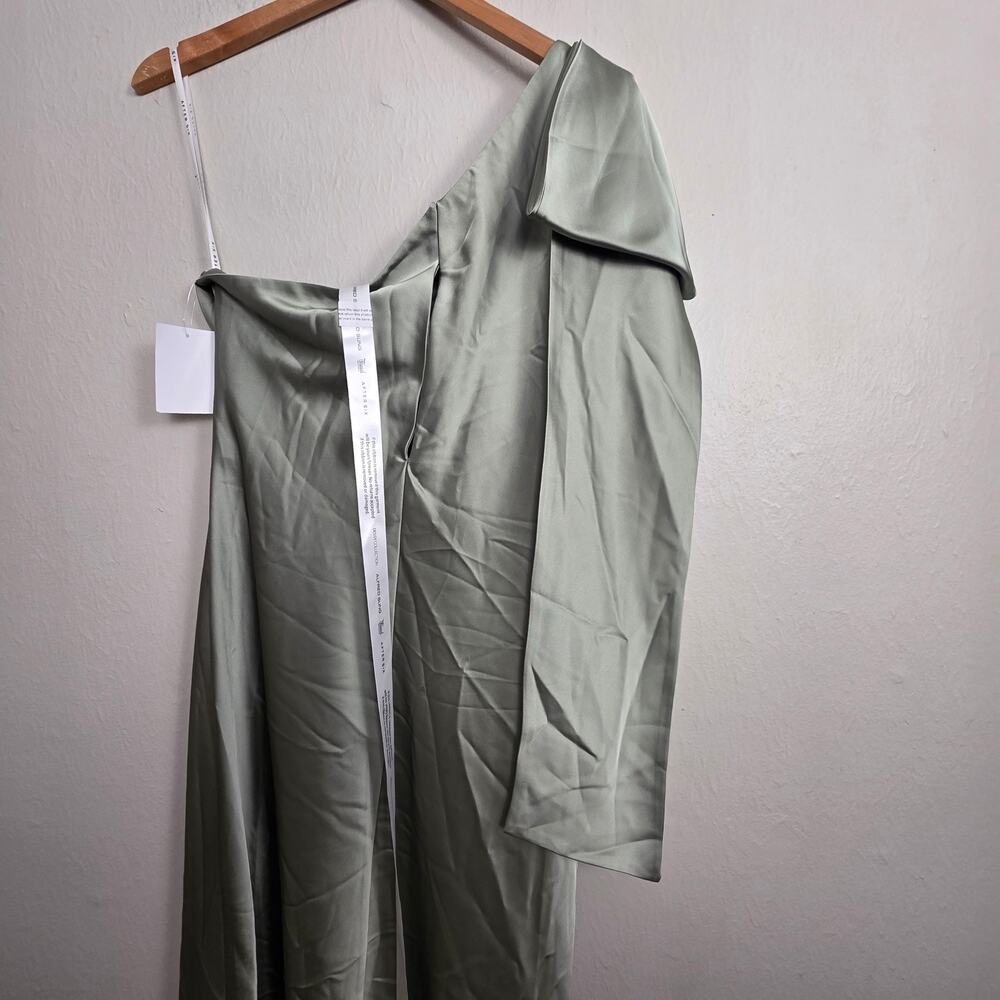 NWT After Six One Shoulder Bias Cut Satin Maxi Dress Sage Green Large - Picture 7 of 10